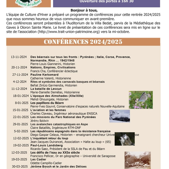 Conférence - Les missions du Parc National des Pyrénées - Culture d'Hiver - OLORON-SAINTE-MARIE