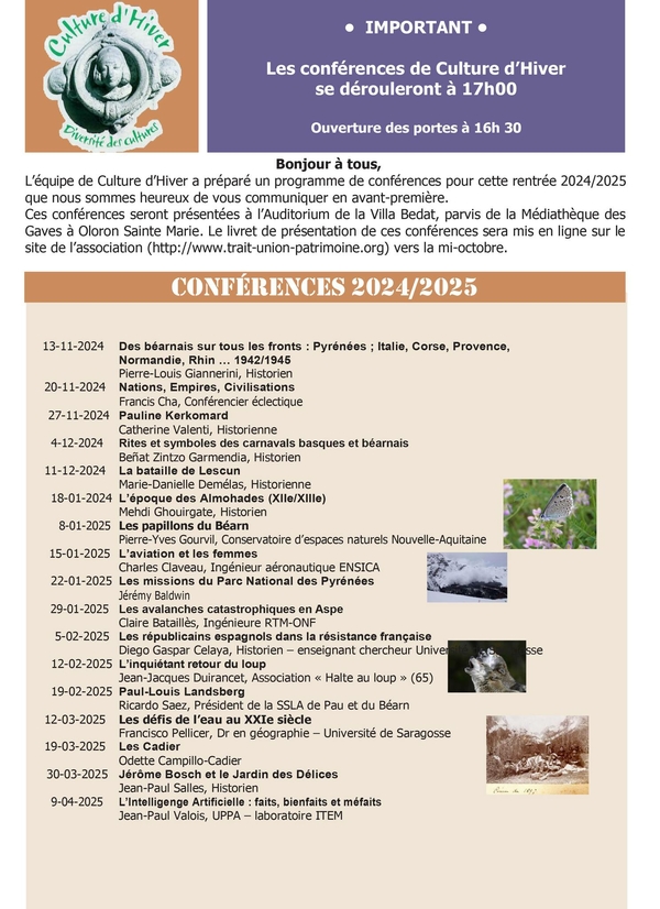 Conférence - Les avalanches catastrophiques en Aspe - Culture d'Hiver - OLORON-SAINTE-MARIE