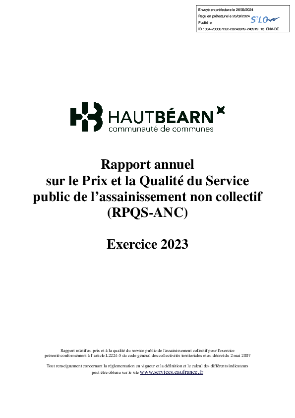 Rapport annuel sur le Prix et la Qualite du Service public de l assainissement non collectif